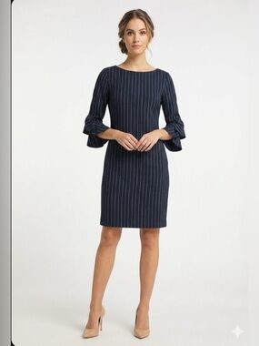 Karl Lagerfeld Navy and White Striped midi Dress